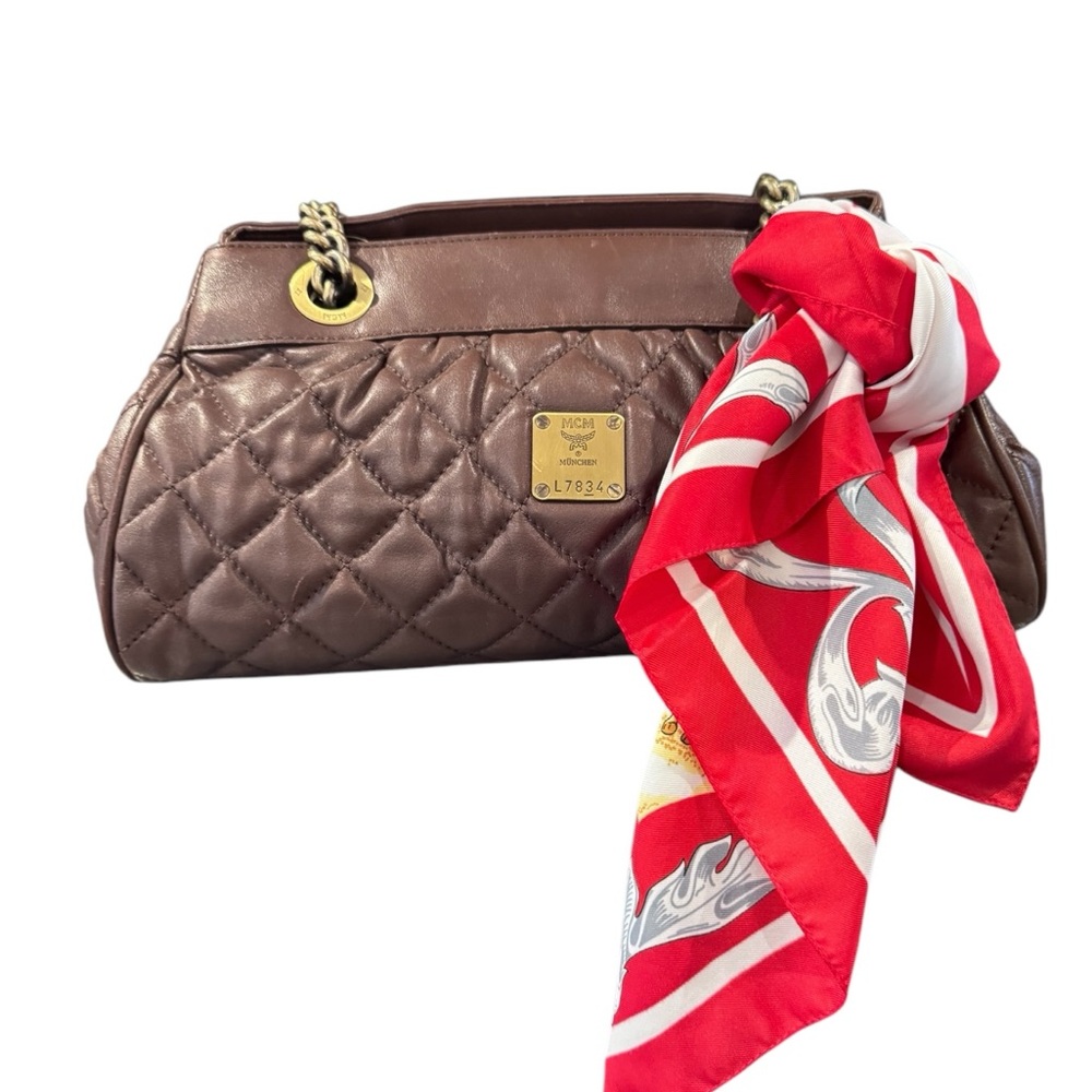 MCM Brown Leather Quilted Chain Detail Shoulder Bag - Picture 14 of 16